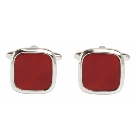 Silver Cornelian Cushion Rhodium Plated Cufflinks #90-240
