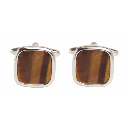 Silver Tigers Eye Cushion Rhodium Plated Cufflinks #90-247
