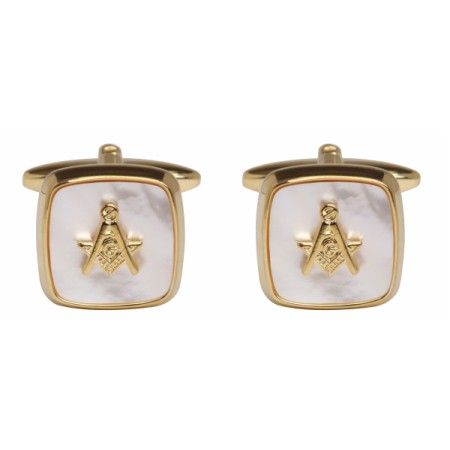 Gold Mother of Pearl Masonic Gold Plated Cufflinks #90-2823