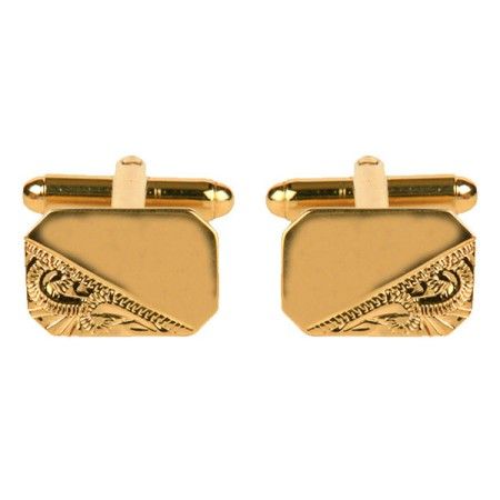Gold Rectangle 1/3 Engraved Gold Plated Cufflinks #90-3000
