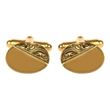 Gold Oval Engraved Gold Plated Cufflinks #90-3003
