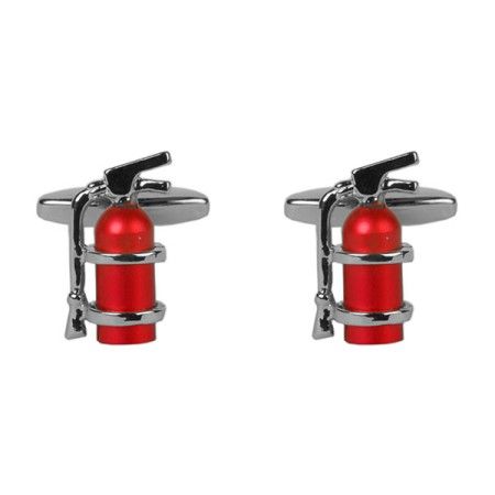 Red Fire Extinguisher Rhodium Plated Cufflinks #90-5174