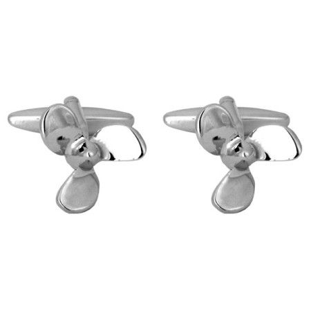 Silver Ships Propeller Rhodium Plated Cufflinks #90-5234