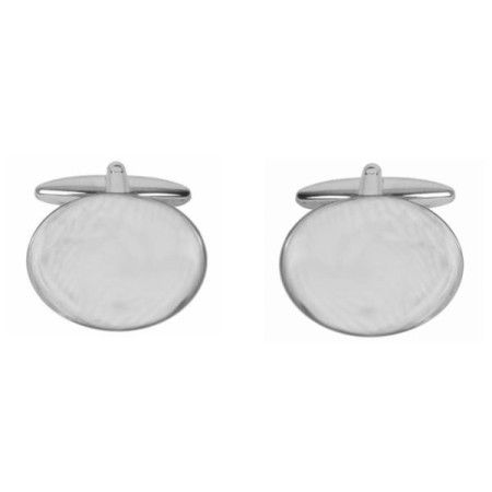 Silver Large Oval Rhodium Plated Cufflinks #90-7020