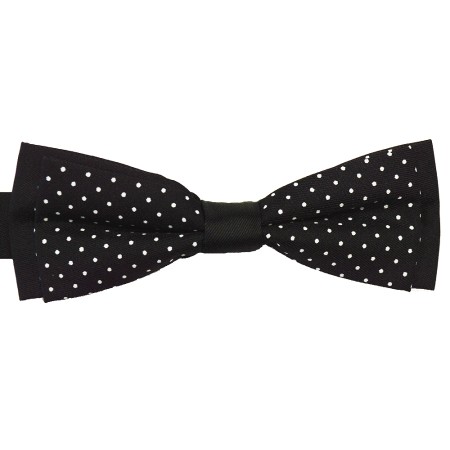 Black Contrast White Polka Dot Slim Bow Tie #ROBB002/2