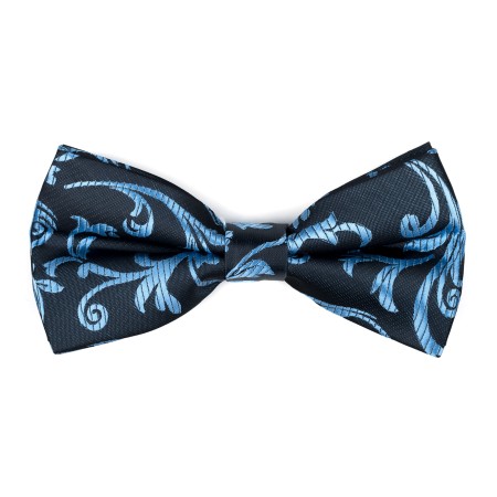 Morning Blue on Black Swirl Leaf Bow Tie