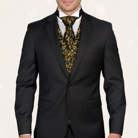 Gold on Black Swirl Leaf Formal Waistcoat #AB-WWA1000/15