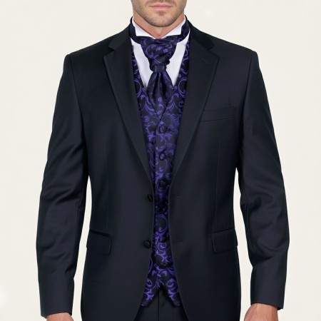 Purple on Black Swirl Leaf Formal Waistcoat #AB-WWA1000/14