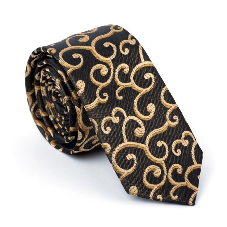 Gold on Black Royal Swirl Slim Tie #AB-C1001/11