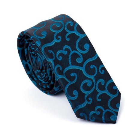 Teal on Black Royal Swirl Slim Tie #AB-C1001/12