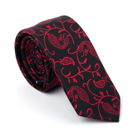 Wine on Black Budding Paisley Slim Tie #AB-C1003/6