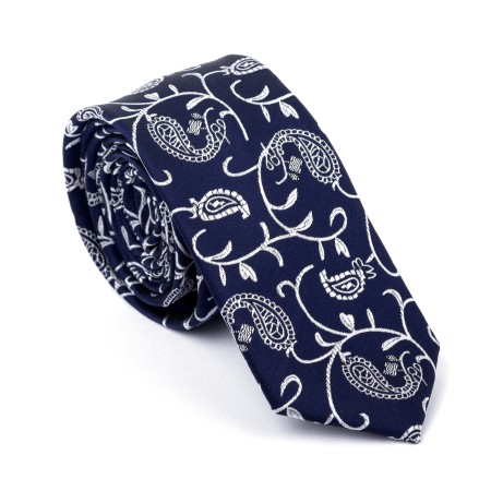 Moonlight Navy Budding Paisley Slim Tie #AB-C1003/7