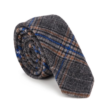 Grey Overcheck Wool Slim Tie