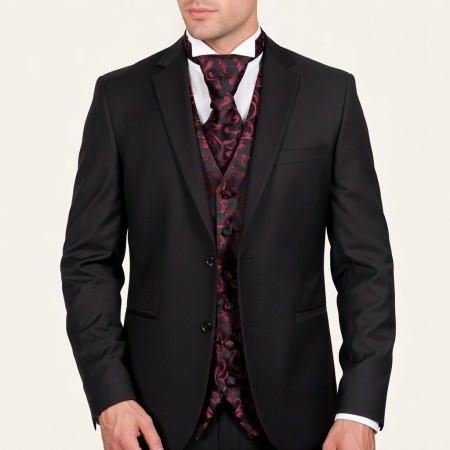 Burgundy on Black Swirl Leaf Wedding Waistcoat #AB-WWA1000/1