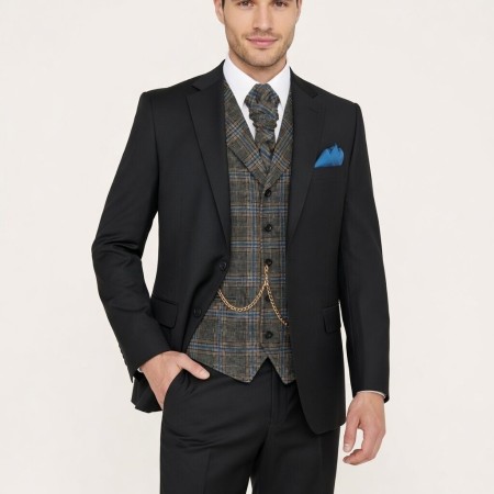 Grey Overcheck Collared Wool Waistcoat #AB-WWE1020/2