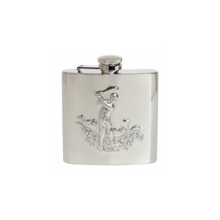 Silver Golfer Stainless Steel Hip Flask #HF-06