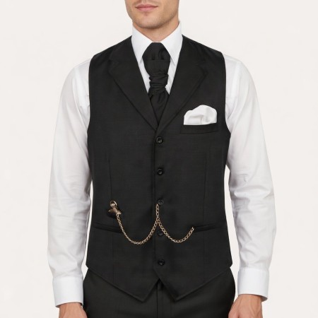 Black Collared Rever Waistcoat, 100% Wool #AB-WWE1011/1 