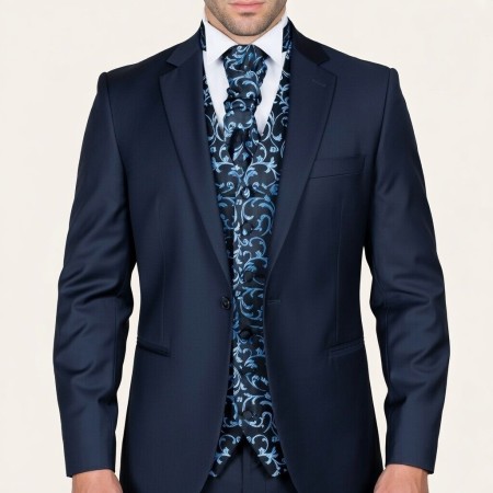 Morning Blue on Black Swirl Leaf Wedding Waistcoat #AB-WWA1000/17