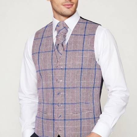 Burgundy Check Waistcoat #AB-WWA1007/3