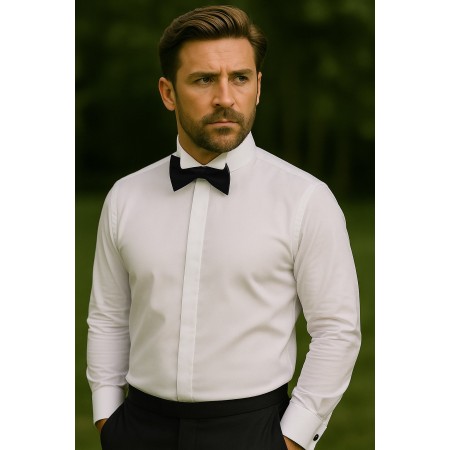 White Wing Collar Dress Shirt, Tailored Fit, Double Cuff #Q005/1