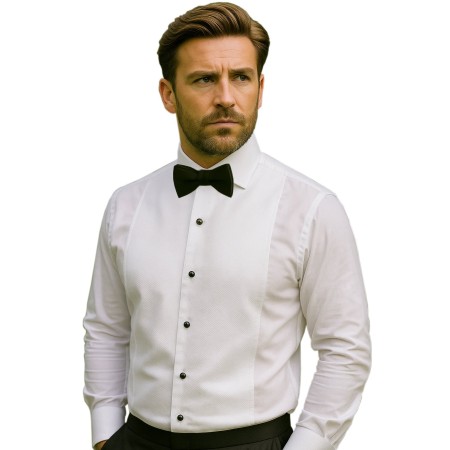 White Marcella Tailored Fit Dress Shirt, Double Cuff #Q303/1
