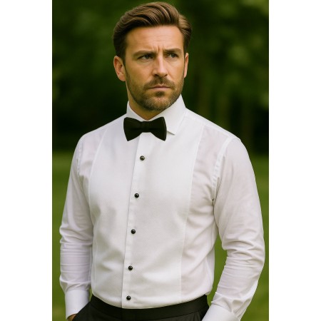 White Marcella Tailored Fit Dress Shirt, Double Cuff #Q303/1