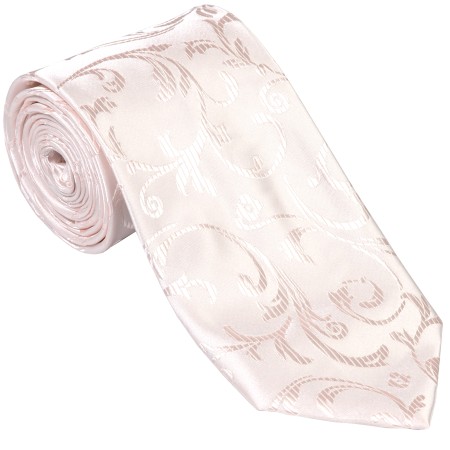 Ivory Bridal Blush Swirl Leaf Slim Wedding Tie