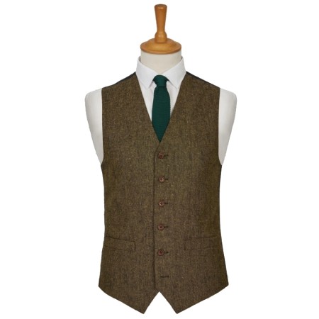Brown Donegal-Style Tweed Waistcoat #W100/2-Men's M - 36'' to 38''