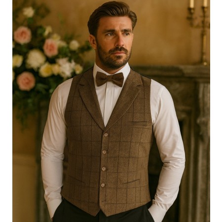 Brown Herringbone Tweed Tailored Waistcoat #WW112/2