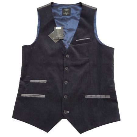 Navy Blue Contrast Star Print Satin Back Cotton Slim Waistcoat Medium 38''