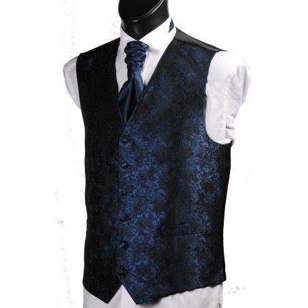Midnight Blue Satin Embroidered Wedding Waistcoat #WW1873/1-Boy's L - 28'' to 30'' ---DISCONTINUED, LAST STOCK!---