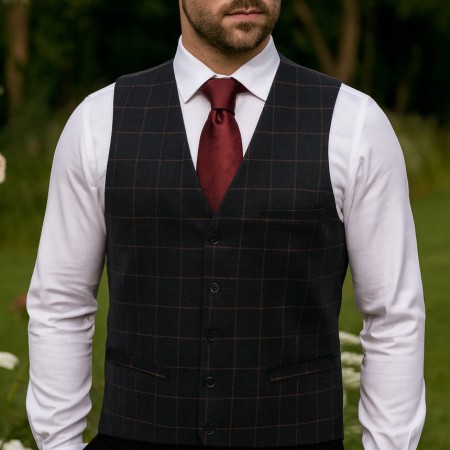 Charcoal Window Check Tailored Waistcoat #WW406/2 #LS