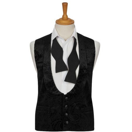 Black Velvet Paisley Scoop Neck Regular Waistcoat Large 40-42