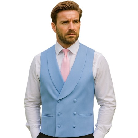 Sky Blue Double-Breasted Fine Wool Formal Waistcoat #WW802/1