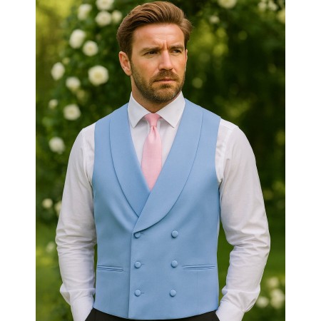 Sky Blue Double-Breasted Fine Wool Formal Waistcoat #WW802/1