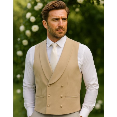 Champagne Buff Double-Breasted Fine Wool Formal Waistcoat #WW802/4