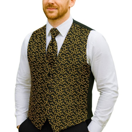 Gold on Black Royal Swirl Waistcoat #AB-WWA1001/11