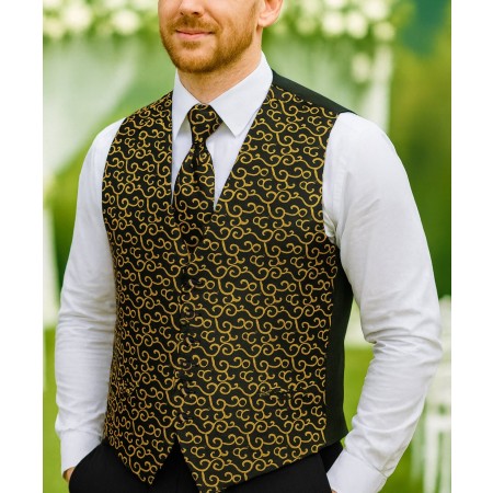 Gold on Black Royal Swirl Waistcoat #AB-WWA1001/11