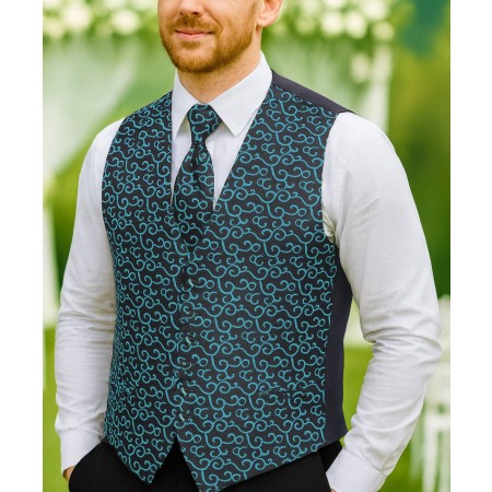 Teal on Black Royal Swirl Waistcoat #AB-WWA1001/12 ##LS