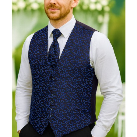 Navy on Black Royal Swirl Waistcoat #AB-WWA1001/9 