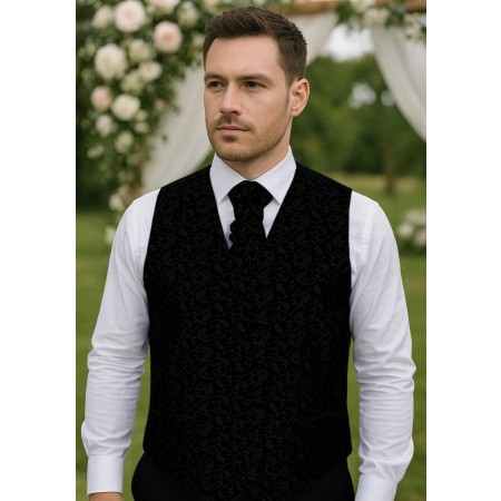 Black on Black Budding Paisley Formal Waistcoat #AB-WWA1003/4 