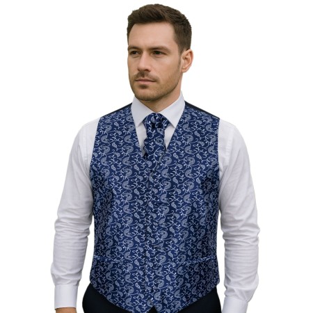 Moonlight Navy Budding Paisley Formal Waistcoat #AB-WWA1003/7