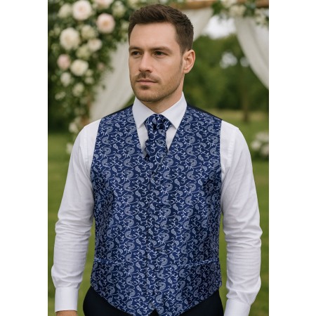 Moonlight Navy Budding Paisley Formal Waistcoat #AB-WWA1003/7