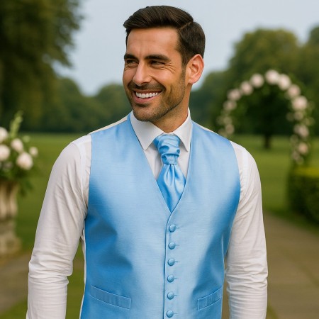 Baby Blue Shantung Wedding Waistcoat #AB-WWB1005/5 ##LS