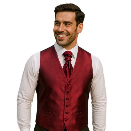 Burgundy Shantung Wedding Waistcoat #AB-WW1005/7