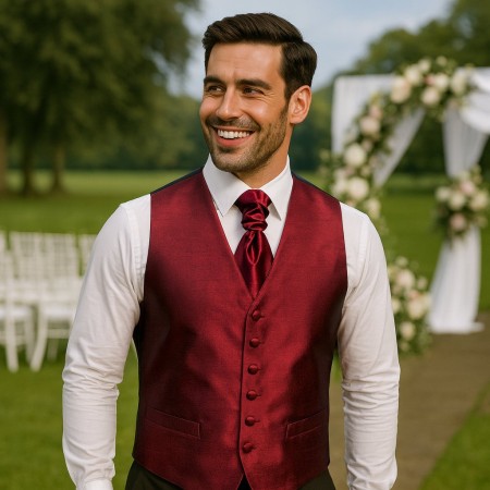 Burgundy Shantung Wedding Waistcoat #AB-WWB1005/7 ##LS