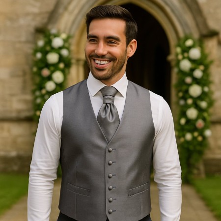Dark Grey Shantung Wedding Waistcoat #AB-WWB1005/9