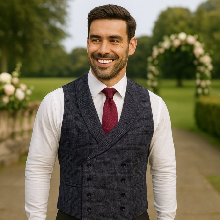 Charcoal Double Breasted 100% Wool Shawl Waistcoat #AB-WWC1008/1 