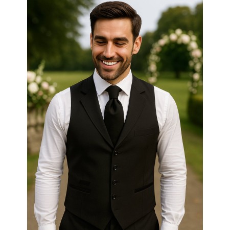 Black Collared Rever Waistcoat, 100% Wool #AB-WWE1011/1 