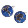Blue World Map Rhodium Plated Cufflinks #90-1036